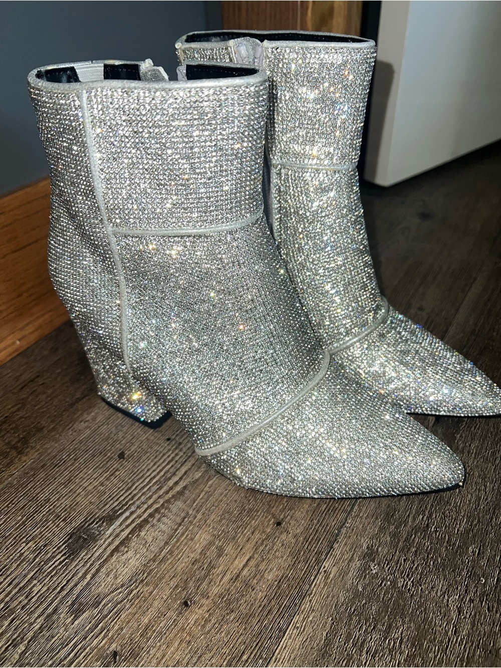 a new day Silver Rhinestone Pointed Toe Ankle Boots